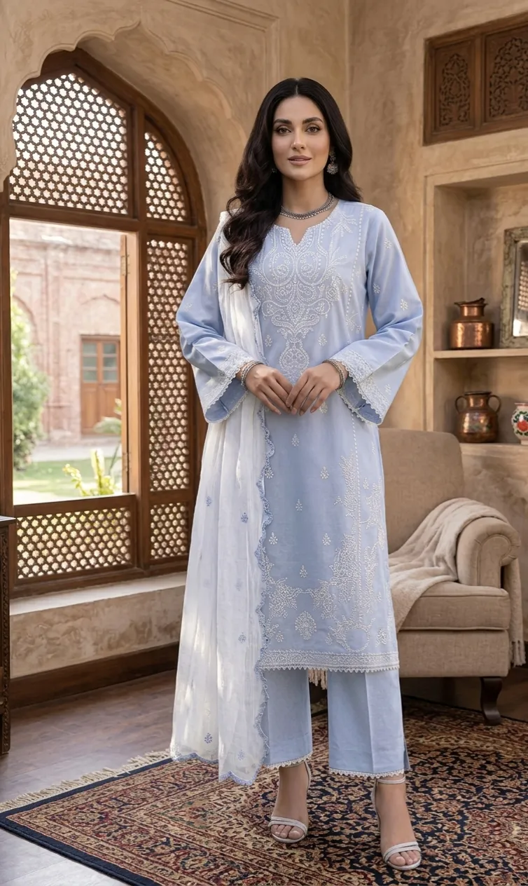 Stitched Cambric Suit – Solid Embroidered (3PC Or 2PC)