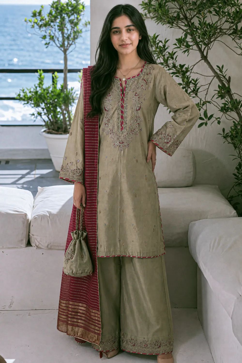Luxury Pret Embroidered Cotton Jacquard Stitched 3 Piece