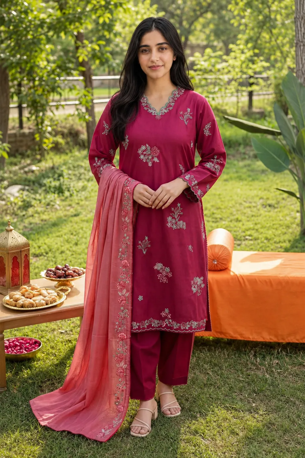 Stitched Cambric Suit – Solid Embroidered (3PC Or 2PC
