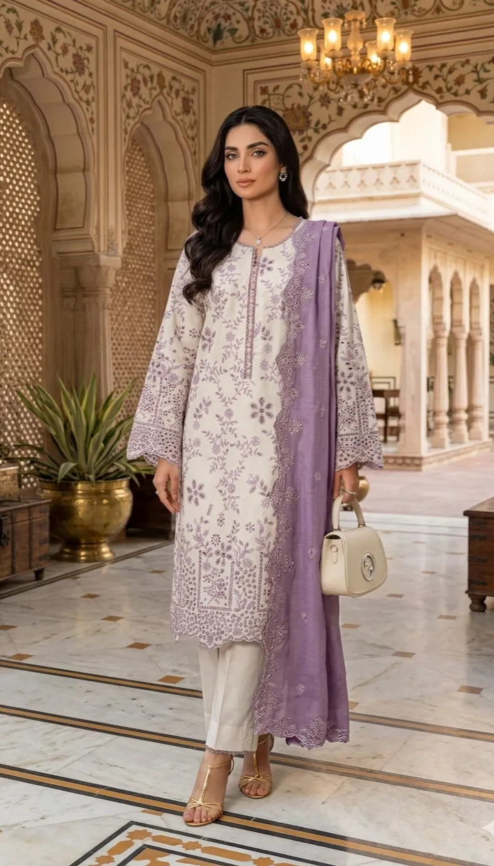 Stitched Lawn Suit – Solid Embroidered (3PC Or 2PC)