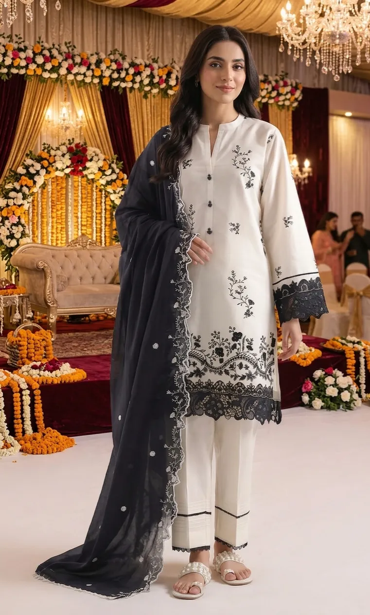 Unstitched Solid Embroidered Cambric 3 Piece